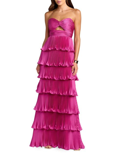 MAC DUGGAL Women's Ieena Pleated Charmeuse Strapless Tiered Ruffle Gown - Fuchsia