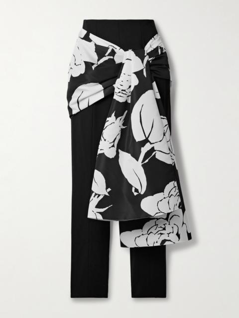 CAROLINA HERRERA Draped Floral-print Faille And Crepe Slim-leg Pants
