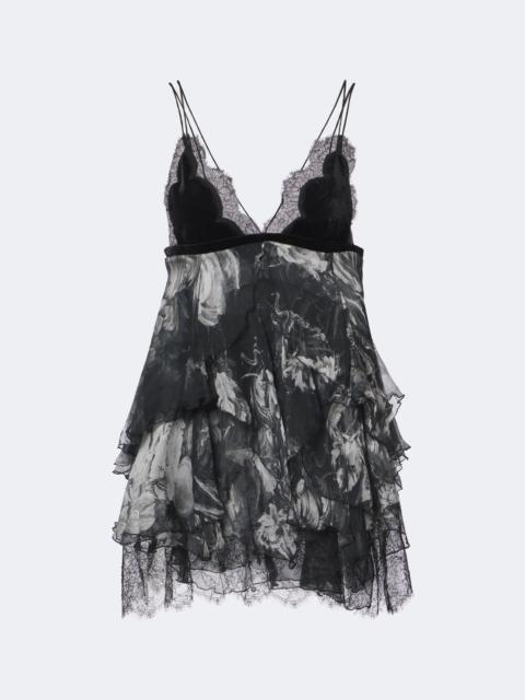 Roberto Cavalli Lace-trimmed printed silk mini dress