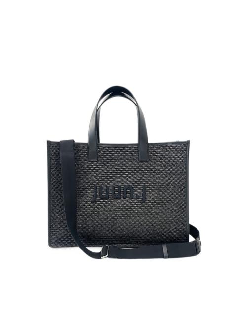 JUUN.J logo-embroidered raffia tote bag