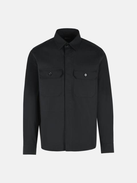 ZEGNA BLACK STRETCH COTTON OVERSHIRT