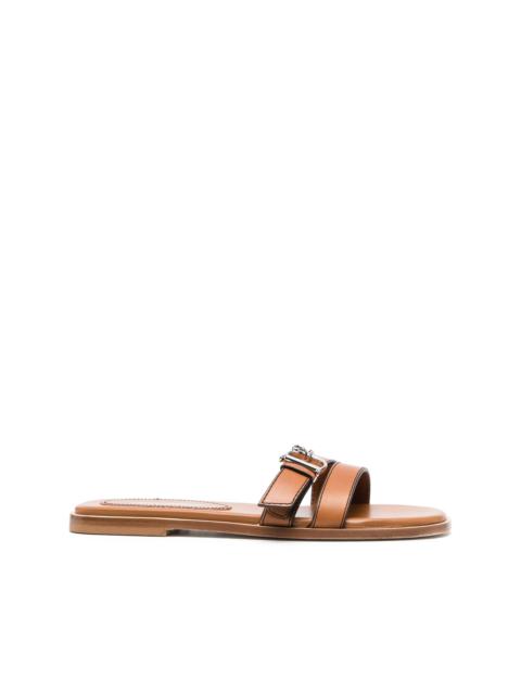 logo-buckle leather flat sandals