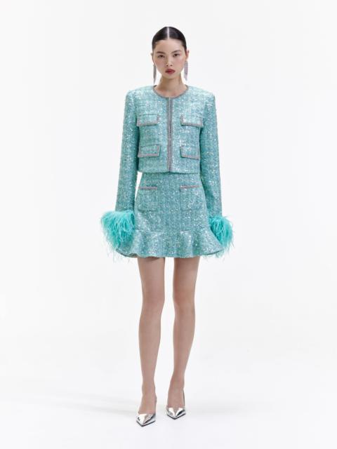 self-portrait Blue Boucle Feather Jacket