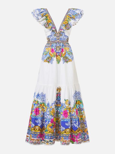 CAMILLA TIERED DRESS WITH NECK FRILL