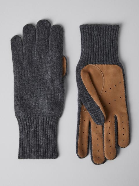 Cashmere knit gloves with suede palm