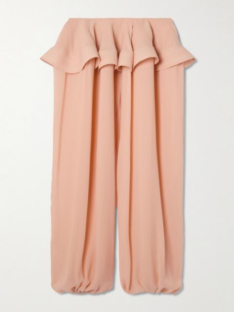 Alaïa Pleated Georgette Peplum Tapered Pants