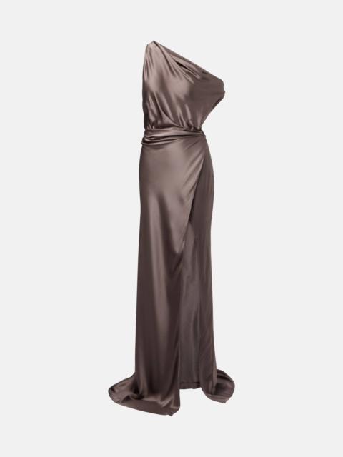 THE SEI Draped one-shoulder silk satin gown