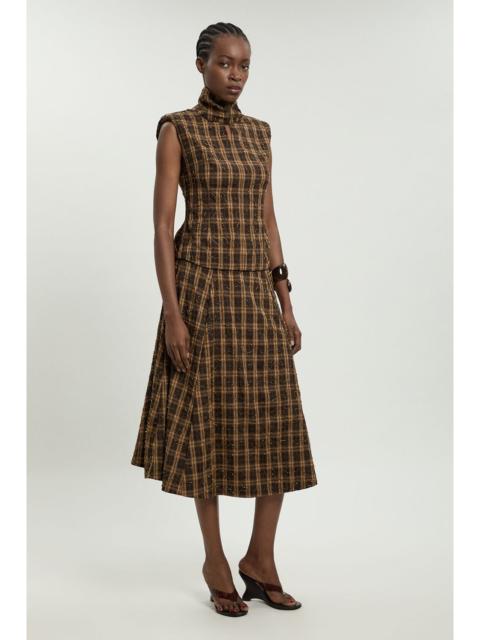 KAREN MILLEN Beaded Check Print Midi Skirt