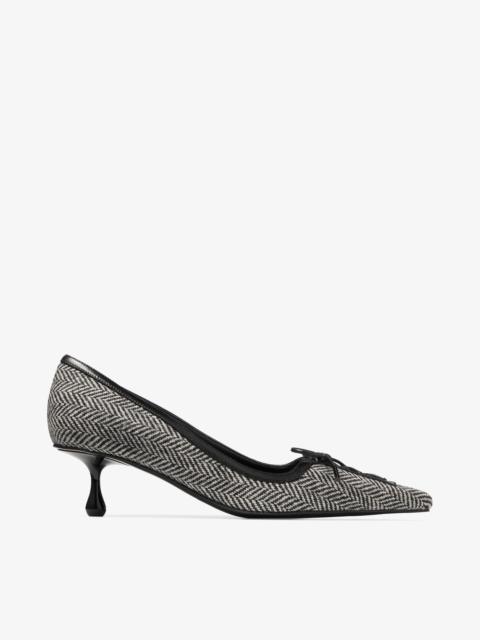 JIMMY CHOO Scarlett 50 Grey and Black Mix Herringbone Fabric and Nappa Leather Pumps
