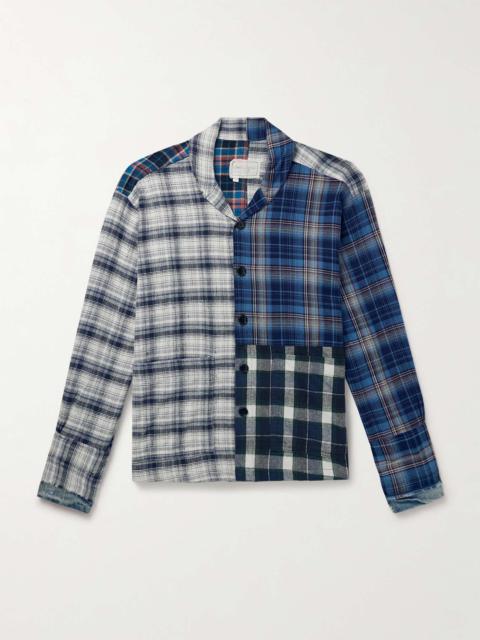 Denim-Trimmed Patchwork Checked Cotton and Flannel Shirt