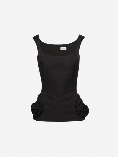 MAGDA BUTRYM Floral-appliqué cotton and silk top in black