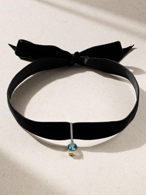 MATEO 14-karat gold, velvet, topaz and diamond choker