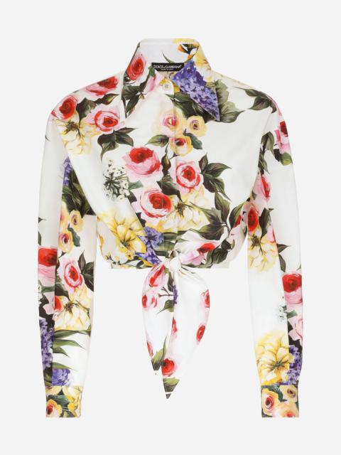 Dolce & Gabbana Cotton pussy-bow shirt with garden print