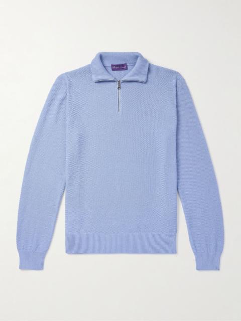 Ralph Lauren Mulberry Silk and Cotton-Blend Half-Zip Sweater Blue