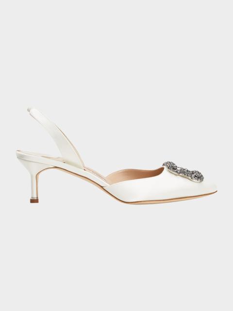 Manolo Blahnik Hangsi Satin Crystal-Buckle Halter Pumps