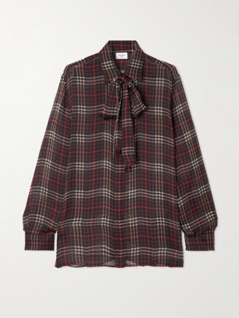 SAINT LAURENT Pussy-bow Checked Silk-chiffon Shirt