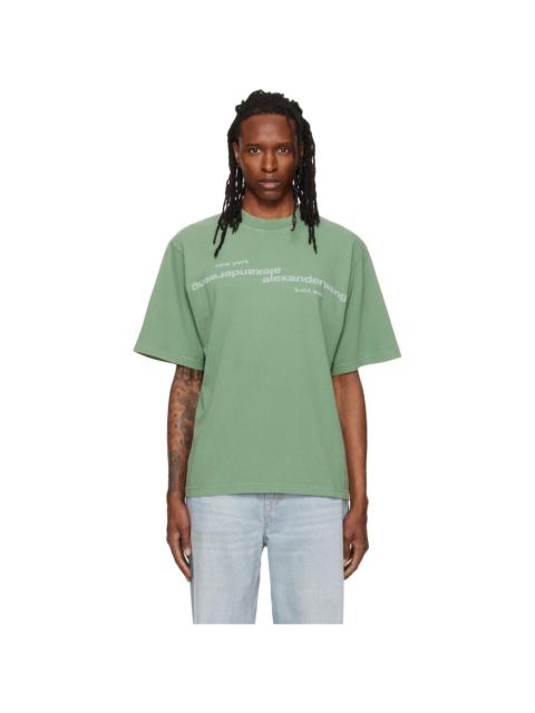 Alexander Wang Green Mirrored Logo Short Sleeve T-shirt
