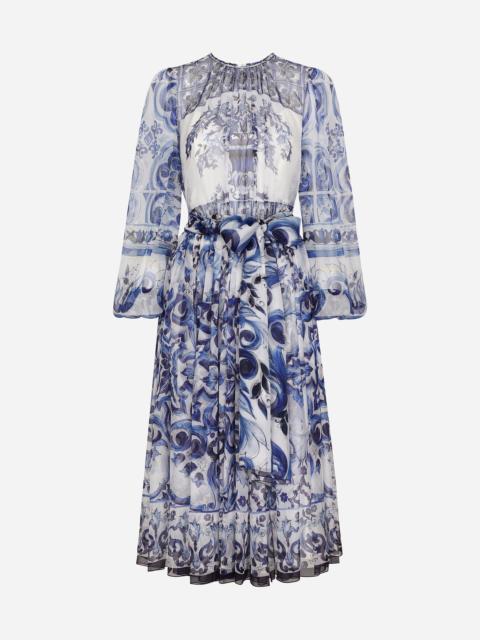 Dolce & Gabbana Majolica Print Chiffon Midi Dress