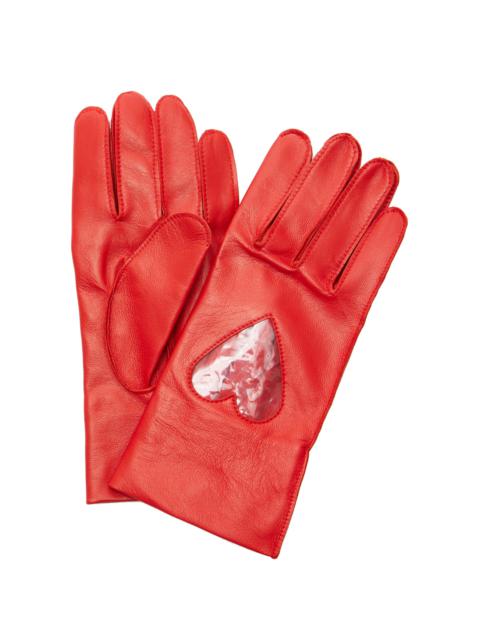 Acne Studios Alove Pearl-Embellished Leather Gloves red