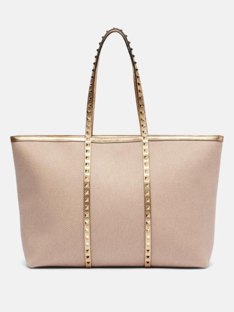 Valentino Rockstud Large leather and canvas tote bag