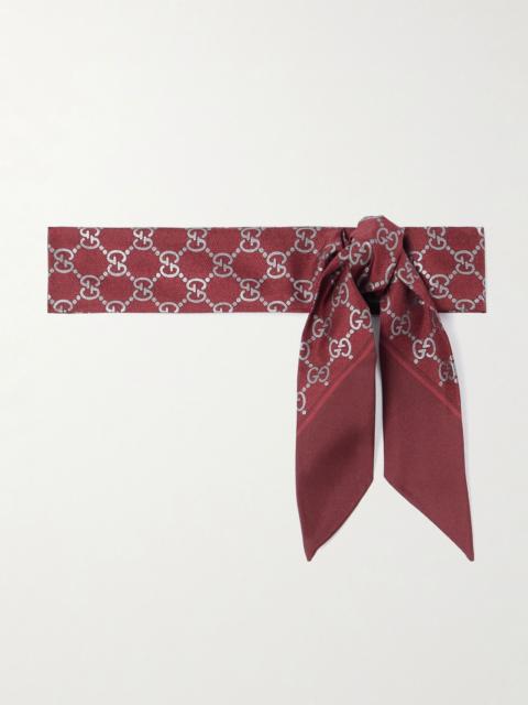 GUCCI Printed silk-twill scarf Burgundy