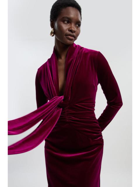 KAREN MILLEN Velvet Long Sleeve Wrap V Neck Maxi Dress