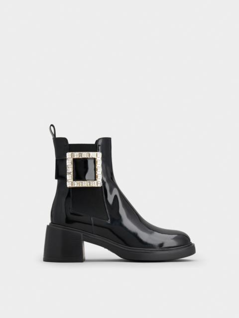 Roger Vivier Viv' Rangers Strass Buckle Chelsea Ankle Boots in Patent Leather