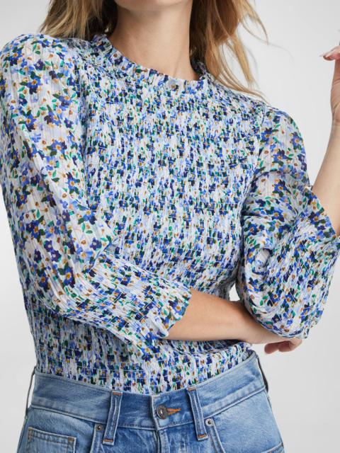 VERONICA BEARD Kali Floral Smocked Three-Quarter Sleeve Top