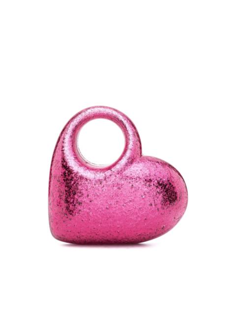 Heart glitter-embellished clutch bag