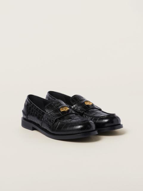 Croco-print leather penny loafers