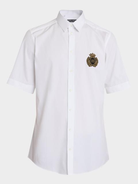 Dolce & Gabbana Men's Poplin Crest Patch Sport Shirt