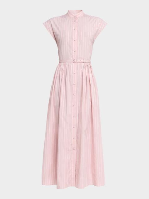 ADAM LIPPES Genevieve Striped Cotton Pleated Midi Shirtdress With Belt
