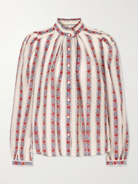 ALIX OF BOHEMIA Annabel Roseband striped floral-print cotton and silk-blend shirt Off-white