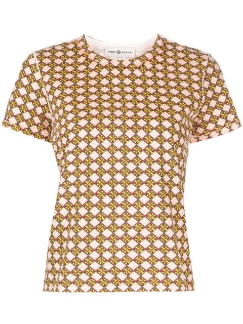 TORY BURCH logo-check cotton T-shirt