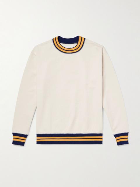 Drake's Logo-Embroidered Striped Cotton-Jersey Sweatshirt Sand