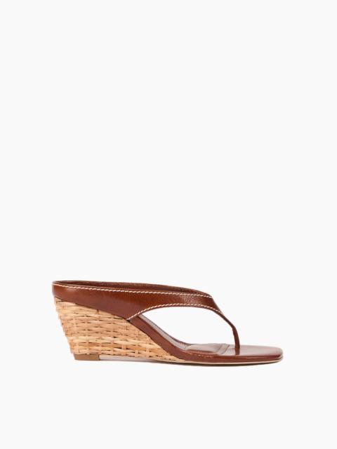 SIMKHAI Hazel Leather Thong Wedge in Saddle