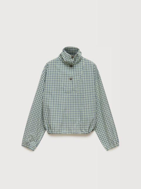 Marni GREEN CHECKED POPLIN BLOUSE WITH HIGH NECK