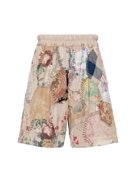 patchwork cotton track shorts