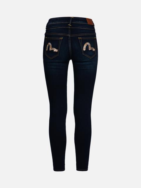 EVISU FLORAL-PATTERN SEAGULL  EMBROIDERY HIGH-WAIST SKINNY JEANS