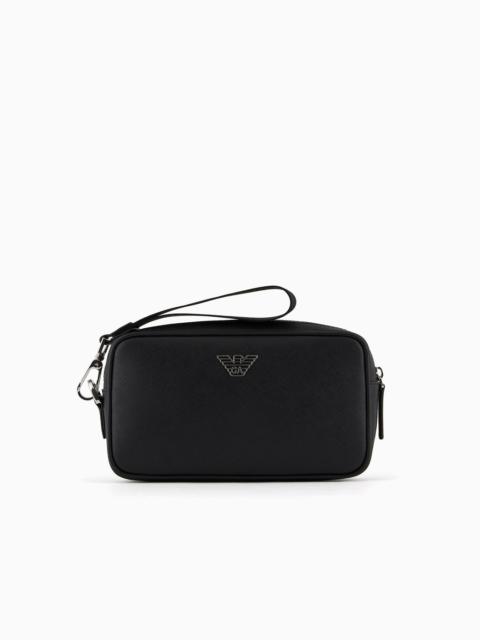 ASV regenerated Saffiano leather washbag with eagle plate