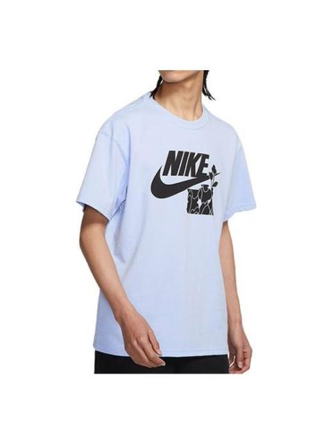 Nike Men's Nike Flowers Alphabet Logo Printing Casual Sports Short Sleeve Light Blue T-Shirt DQ1009-548