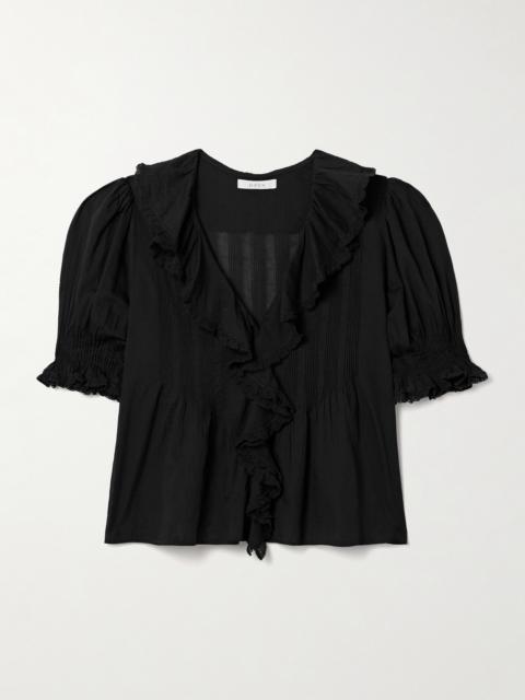 DÔEN Henri Ruffled Pintucked Organic Cotton-voile Top