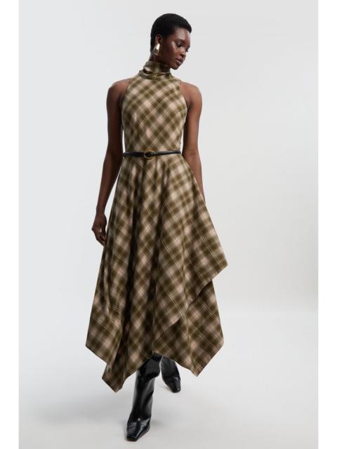 KAREN MILLEN Petite Tailored Check Belted Full Midi Dress