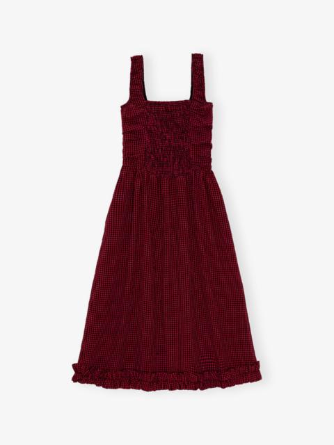 RED SHEER MIDI STRAP SMOCK DRESS