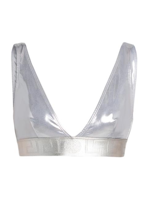 VERSACE Women's Laminated Metallic Bikini Top - Silver