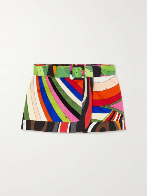 PUCCI Iride belted printed cotton and terry mini wrap skirt