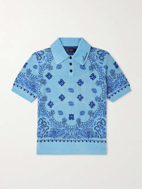 Logo-Embroidered Paisley-Jacquard Fleece Polo Shirt