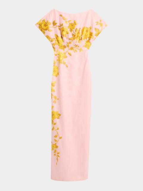LELA ROSE Rose Fil Coupe Empire-Waist Column Gown