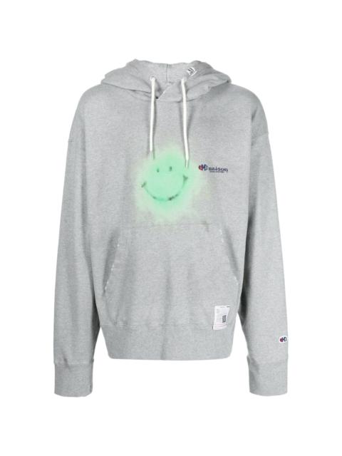 smiley face-print cotton hoodie