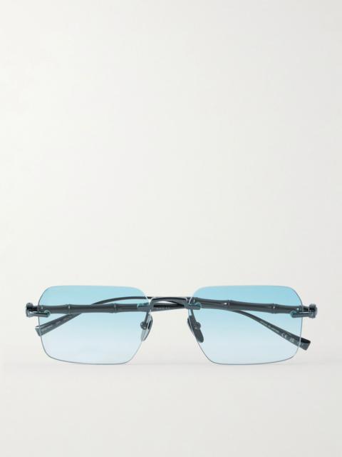 GUCCI Bamboo Rimless Square-Frame Metal Sunglasses Green